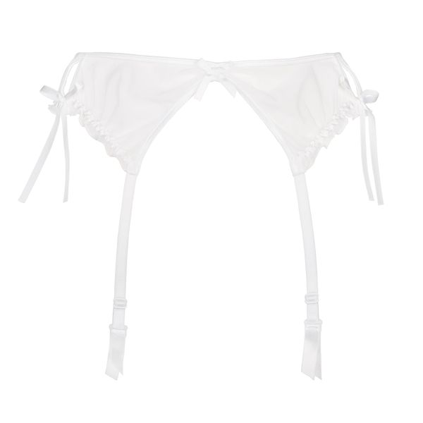 Axami V-6462 Neige Snow White Suspender Belt with Adornments and Suspender Straps (Matching Thong and Half-Bra Available Separately) - Made, White,XL