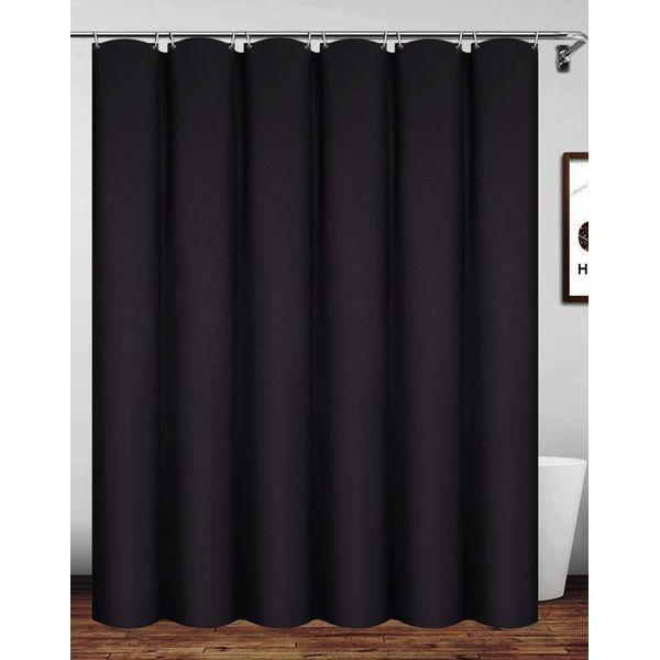 Homehold Waterproof Polyester Shower Curtain With Hooks, 180 x 180cm Black Bath Curtain