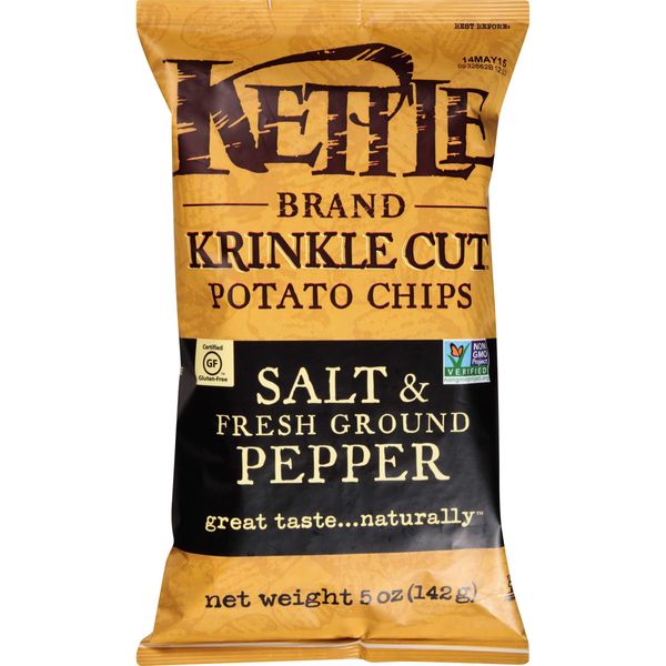 Kettle Brand Krinkle Cut Potato Chips, Salt and Fresh Ground Pepper, 5-Ounce Bags (Pack of 8)