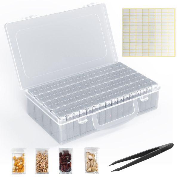 ARSUNOVO 64 Slots Seed Storage Box,Diamond Painting Organizer,Portable Bead Storage,Storage Containers Use for Seeds and Diamond Accessories