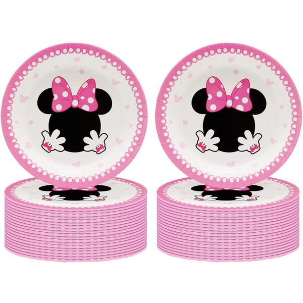 AMZPTBOY 40 Pcs Pink Mouse Birthday Party Supplies,Mouse Party Supplies Tableware Paper Plates,7Mouse Dessert Plates for Girls Mouse Themed Party Baby Shower Pink Mouse Birthday Decorations