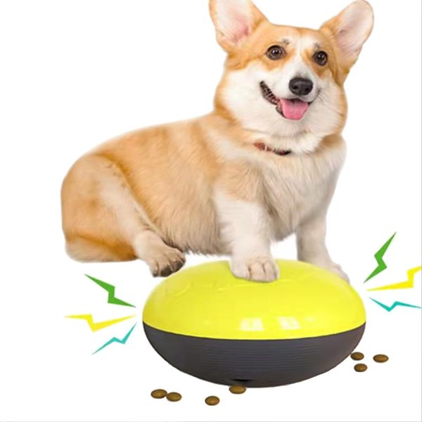 Pet Audible Toys Leaky Food Ball Flying Saucer Ball Sliding Slow Fooder Treat Ball Food Dispensing Interactive Toy for Dog (218-Yellow)