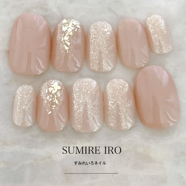 Nail tips False nails Bridal nails Short Long design Simple nails Nails Beige nails Small nails Large nails Berry short Chibi nails Adult nails False nails Custom nails<br> [2053] Adult beige champagne glitter