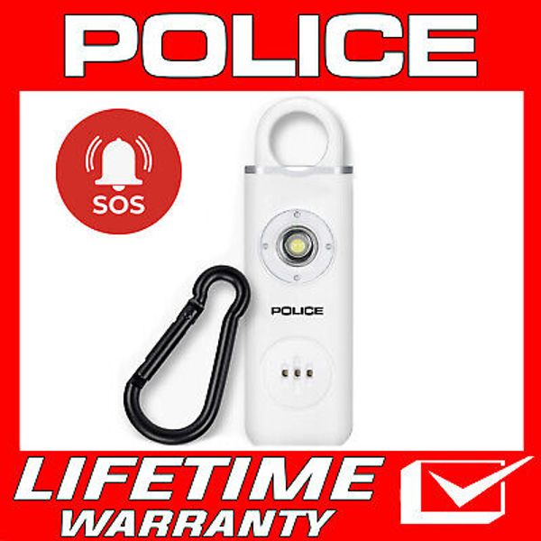 POLICE Personal Alarm Keychain Emergency Siren Rechargeable Flashlight White