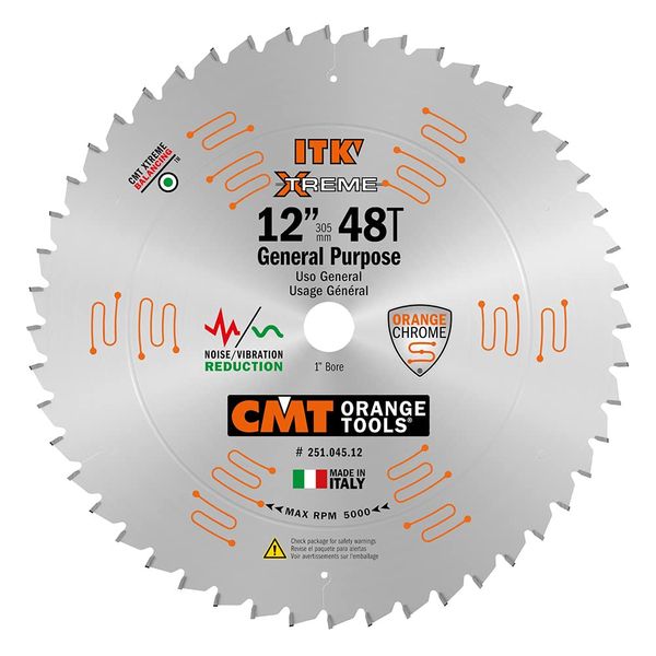 CMT 251.045.12 ITK General Purpose Saw Blade, 12-Inch x 45 Teeth 1FTG+2ATB Grind with 1-Inch Bore