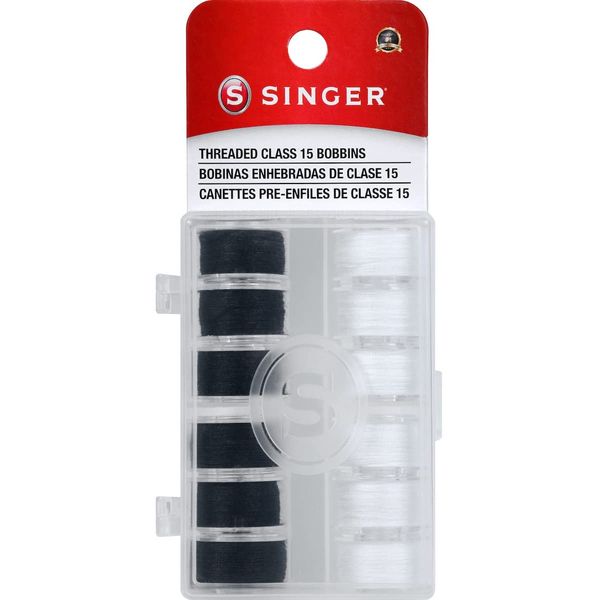 SINGER SINGER 42145 Class 15 Black & White Threaded Bobbins, Black, White 12 Count