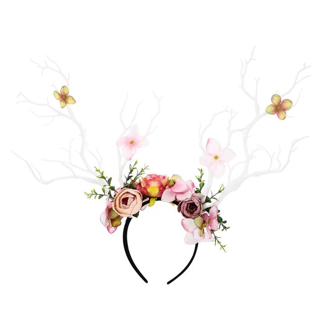 minkissy Tree Branch Antler Headband Deer Antler Flower Christmas Reindeer Headband Tree Branch Hair Hoop for Women Girl White