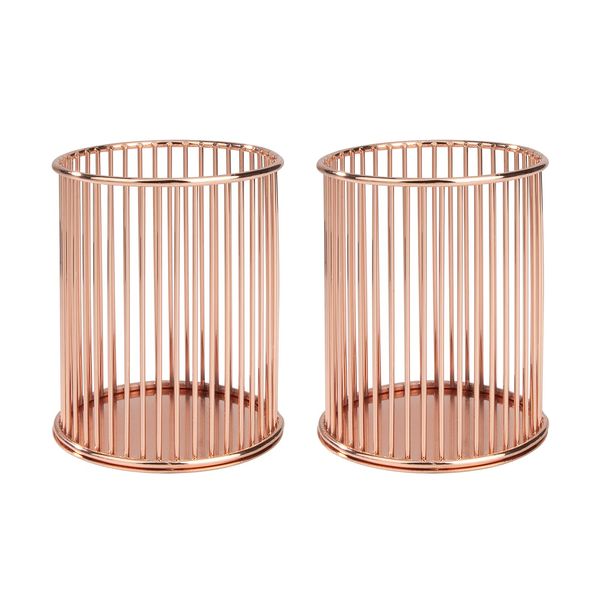 MengH-SHOP Pencil Holders Round Iron Art Pen Holder Fashion Makeup Brush Storage Basket Multifunctional Desktop Tidy Organizer for Home, School, Office, 8cm in Diameter, 2 Pieces (Rose Gold)