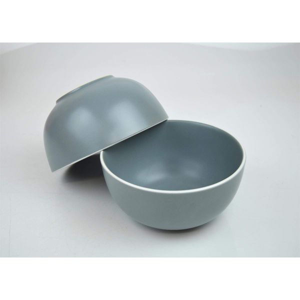 YöL Soup Bowls Set of 4 Cereal Dessert Breakfast Stoneware Solid Grey White Rim