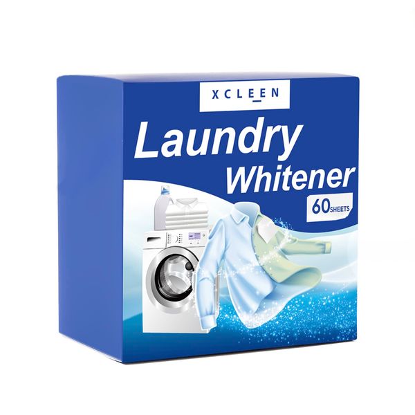 Xcleen Laundry Whitener Sheets 60 count, Chlorine Free, Fragrance Free Bleach for White Clothes, Safe for Use in All Washing Machines