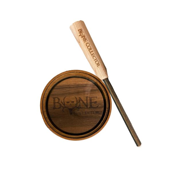Bone Collector Double Walnut - Wow Series Pot Call - Premium Wood-On-Wood Construction, Glass Surface, 2-Piece Diamondwood Striker - Proudly Made in The USA - Ideal for Convincing Raspy Yelps