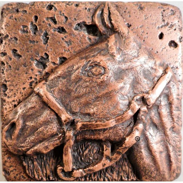 COPPER 4"X 4" HORSE DECORATIVE TILE BY METAL TILE ARTS MANUFACTURING