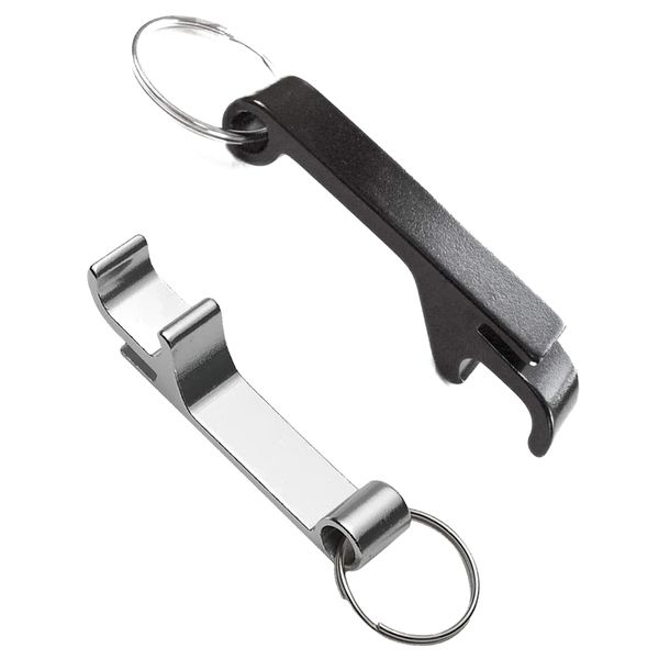 Guagua 2Pcs Black+Silver Bottle Opener Keyring Key Chain