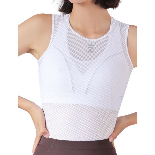 INBIKE Damen Fahrradweste Abnehmen Mesh Ärmellose Weste Leichtes Body Shaping Shirt Schnelltrocknend Atmungsaktiv Reflektierende Tank Tops Sommer Fahrradbekleidung Sporthemden Fahrradtrikot Weiß M