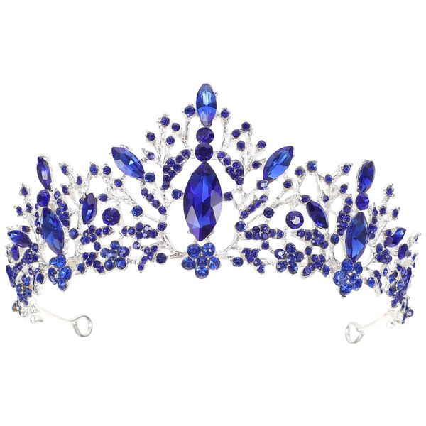 Lurrose Blue Rhinestone Crown Crystal Tiara Princess Tiara Baroque Crown for Wedding Birthday Party