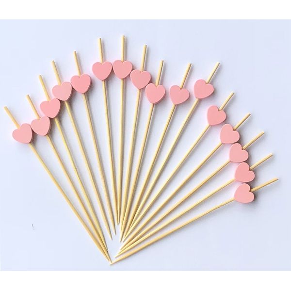 AILEXI Cocktail Sticks 100 Counts Wooden Toothpicks Party Supplies frill finger food fruits sandwich nibbles - Pink Hearts