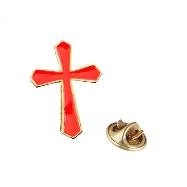 Red Enamelled Cross - Lapel Pin Brooch for Confirmation Communion