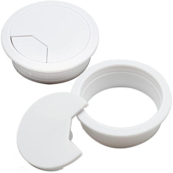 2 Pieces Desk Grommet, Desk Cable Wire Grommet Cord, PC Computer Desk Plastic Grommet, Tidy Wire Hole Cover Wire Organizers, 60 mm/ 2.36 Inch Mounting Hole Diameter (White)