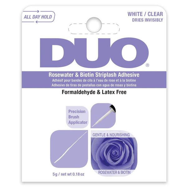 DUO Rosewater & Biotin Eyelash Glue - Clear Strip Eyelash Adhesive, Long Lasting Lash Glue, Waterproof, Latex-Free, 0.18 oz