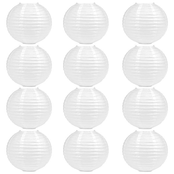 TIMESETL Paper Lanterns, Set of 12, Plain, Round Lampshade, Diameter 5.9 inches (15 cm), For Festivals, Parties, Events, Decorations, Paper Lanterns