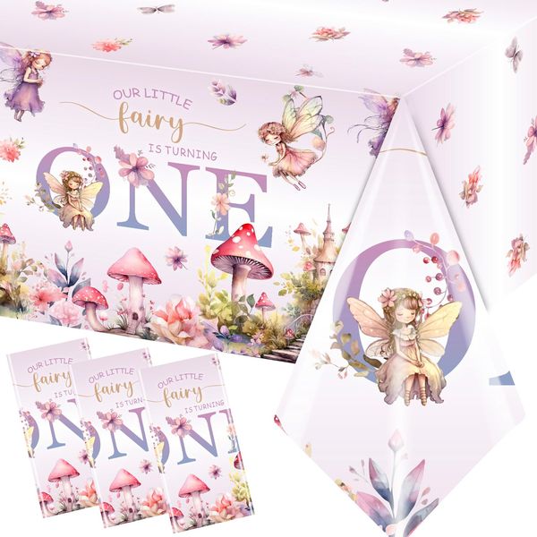 Pymurod 3pcs Fairy First Birthday Decorations Fairy One Tablecloth Little Fairy Garden Table Cover, Fairy 1st Birthday Party Supplies Floral Fairy Table Cloth Baby Shower Decorations