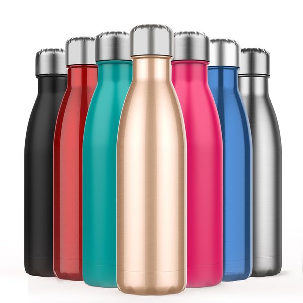 EMIUP 500ml Insulated Water Bottle, Double Wall Stainless Steel Vacuum Bottle Keep 24 Hours Cold & 18 Hours Hot - BPA Free for Outdoor Sports, Fitness, Hiking, Camping, Office,School (Gold)