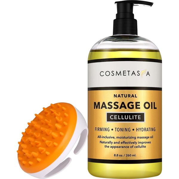 Cellulite Massage Oil with Massager Mitt - 100% Natural Cellulite Oil, Highly Absorbable and Deeply Penetrates Skin- Firms, Tones, Tightens & Moisturizes Skin by Cosmetasa (8.8 oz)