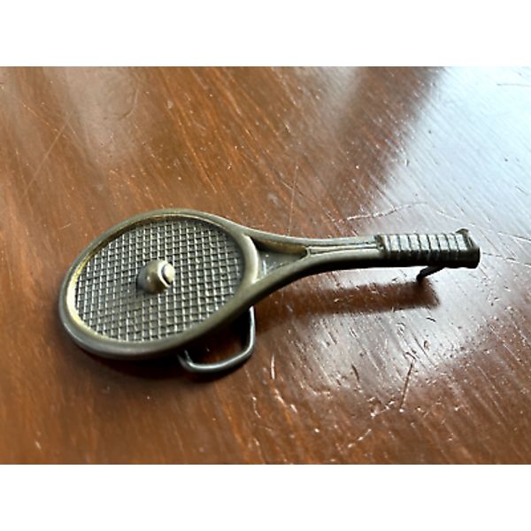 Vintage Tennis Racket Belt Buckle Racquet Ball Pickle Player Sports Brass 1970s