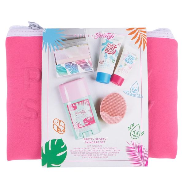 Petite ’N Pretty Sporty Set for Kids, Teens and Tweens - Skin Care Kit of Cleanser,Moisturizer, 50 pcs of Oil Blotting Sheets, and Natural Deodorant - Travel Essentials for Fresh & Glowing Skin