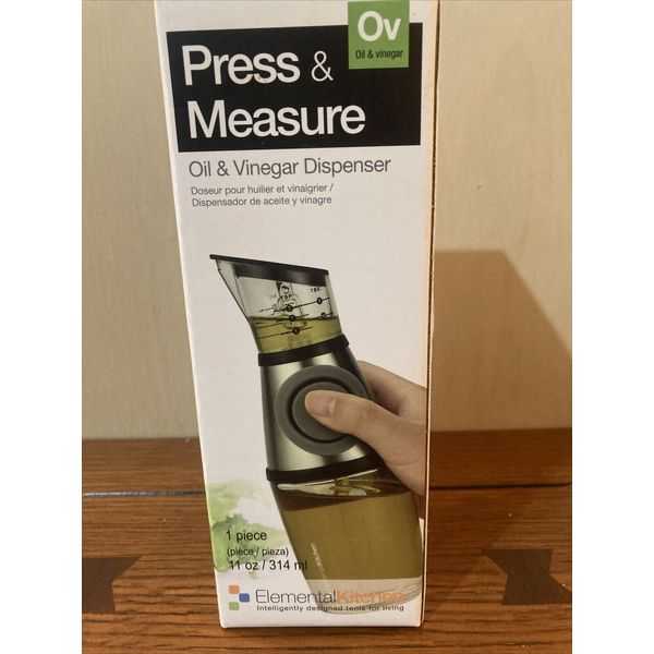 NEW Elemental Kitchen PRESS & MEASURE Oil & Vinegar Dispenser Glass 11oz