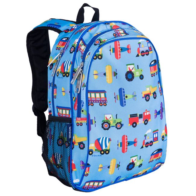 Wildkin Pack N Snack Backpack Olive Kids Trains Planes Trucks