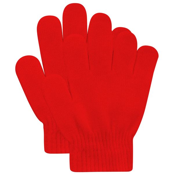 DOOVID Kids Knit Gloves Full Fingers Winter Gloves for Little Boys Girls Stretchy Warm Magic Gloves Age 5-11 Red One Size