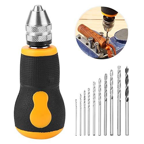 Micro Mini Hand Drill Tool, Portable Tool Set Small Hand Drill & 10 pcs Twist Drill Bits 0.8-3.0mm Precision Pin Vise Woodworking Hand Drill for Model Jewelry Walnut Amber Beeswax Olive Nut