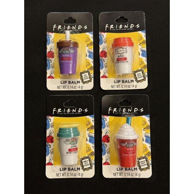 Friends Lip Balms Black Coffee Iced Coffee Vanilla Latte Strawberry Frappe 4 NEW