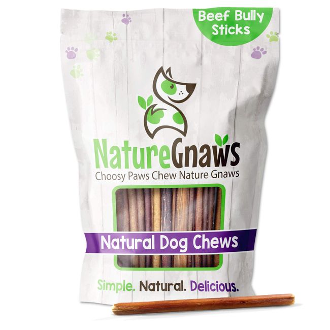 Nature Gnaws Thin Bully Sticks for Small Dogs - Premium Natural Tasty Beef Bones - Simple Long Lasting Dog Chew Treats - Rawhide Free 5-6 Inch