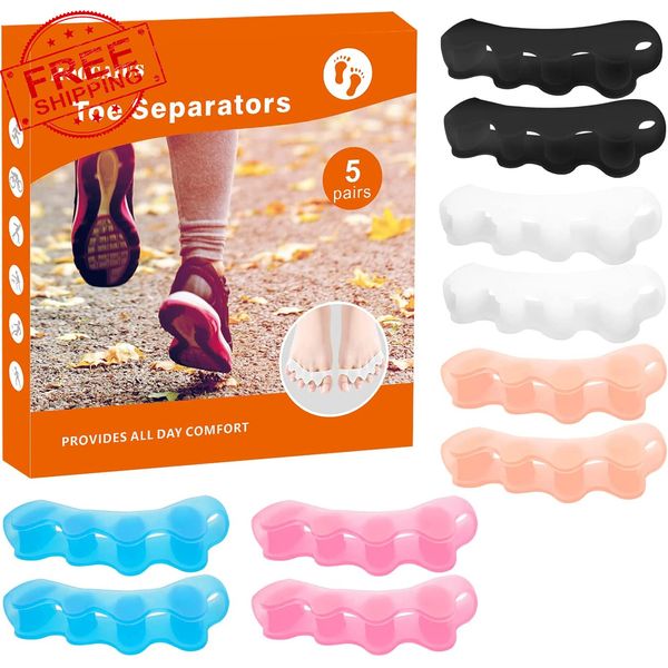 Toe Separators, 5 Pair Soft Gel Toe Spacers to Correct Bunions, Toe Stretcher...