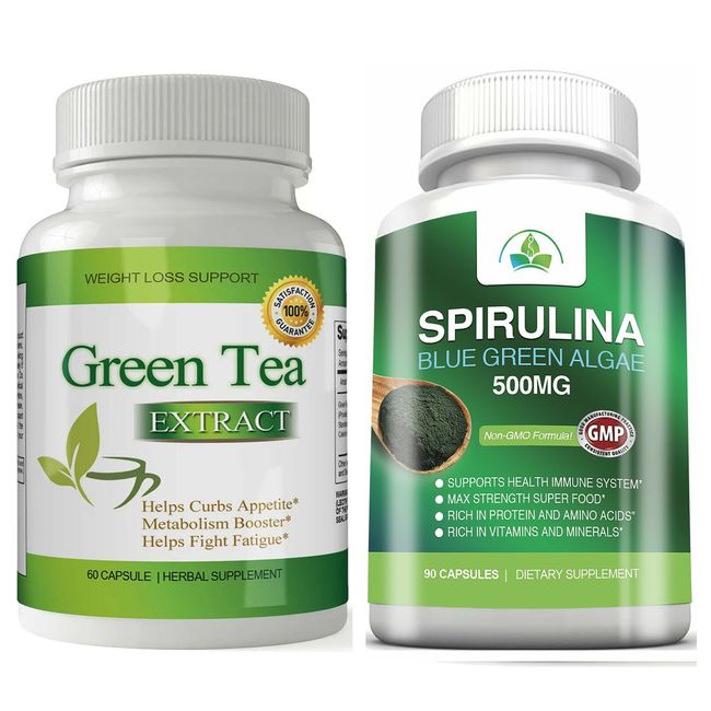 Green Tea Weight Loss Helps Metabolism & Spirulina Algae Immune Health Capsules