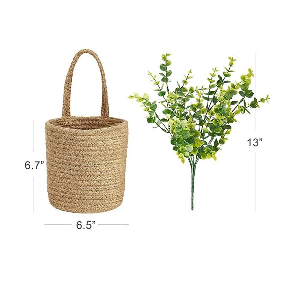 MEETOZ 2 Pack Wall Hanging Rope Basket Farmhouse Decor, Jute Woven Storage Organizer Flower Plants Basket Set Rustic Wall Decor for Porch Living Room Bedroom Entryway,Brown