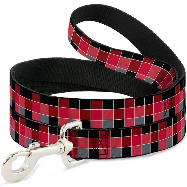 Dog Leash Checker Mosaic Red 4 Feet Long 0.5 Inch Wide