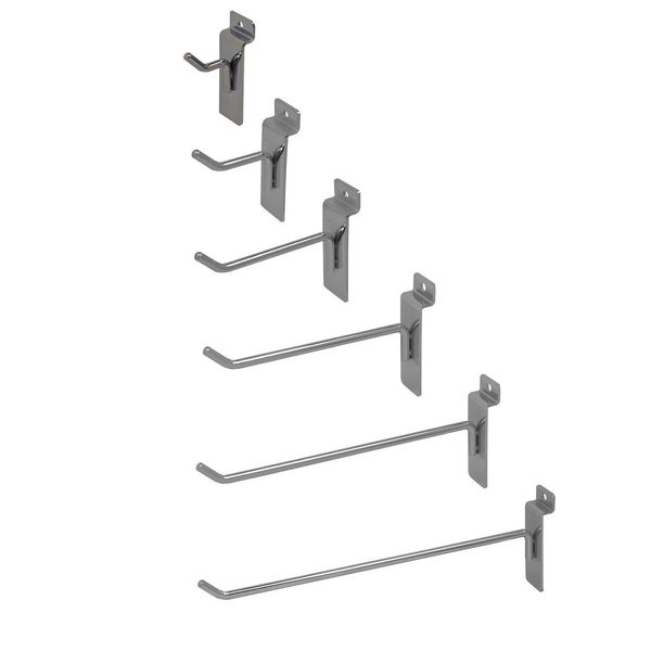 1" Chrome Slatwall Hooks, Slatwall Display Panel Hangers - 6 Pack