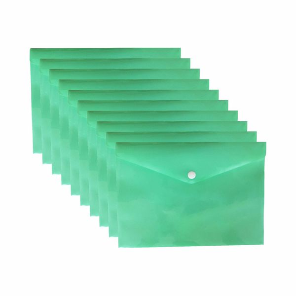 M1SS [40 Pcs] - Green A5 Carry Folders Envelope Wallets, Plastic Envelope Folder with Press Stud Button, Document Wallet for Paper, Files and Craft Materials