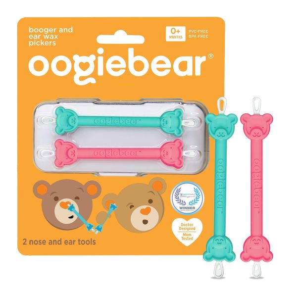 oogiebear: Baby Nose Cleaner & Ear Wax Removal Tool - Safe Booger & Earwax Removal for Newborns, Infants, Toddlers - Dual-Ended - Essential Baby Stuff, Diaper Bag, Raspberry & Seafoam with case