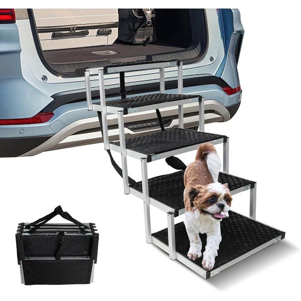 Koreyosh Aluminum Foldable Dog Ramp Large Dogs 5 Steps Dog Car Portable Stairs