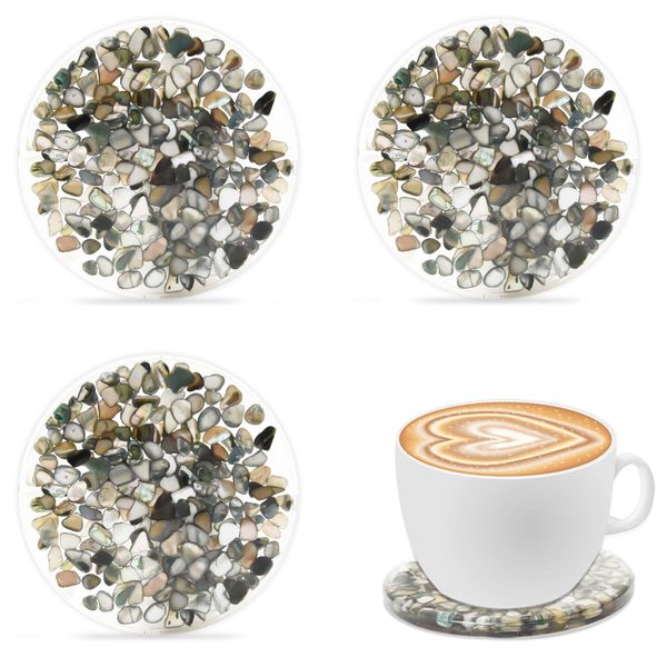 Drinks Coasters Resin Cup Mat: 4 pcs Coaster with Seashells for Table Desktop Counter (4, Black)