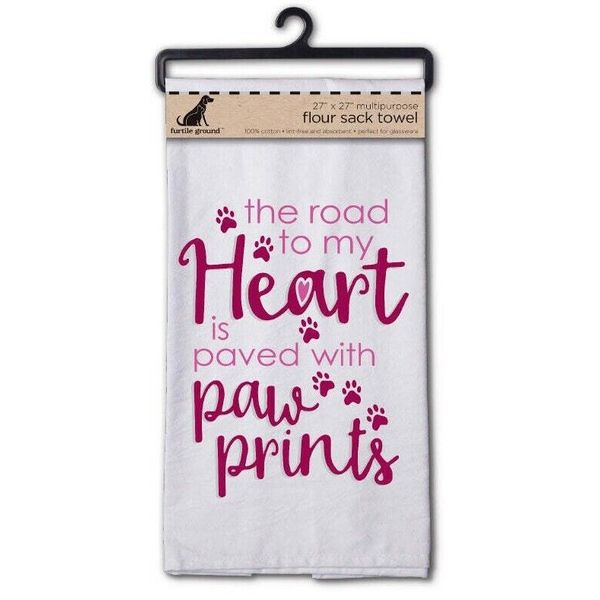 " Road To My Heart Paved W/ Paw Prints" Flour Sack Kitchen Towel Furtile Ground