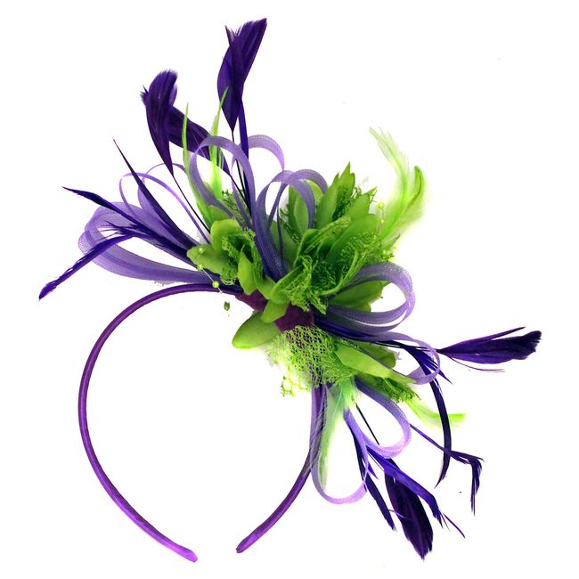 Caprilite Fashion Purple and Green Net Hoop Feather Hair Fascinator Headband Wedding Royal Ascot Races