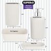 Superio Decorative Ribbed Bathroom Accessory Set, Plastic - White (4 Pack)