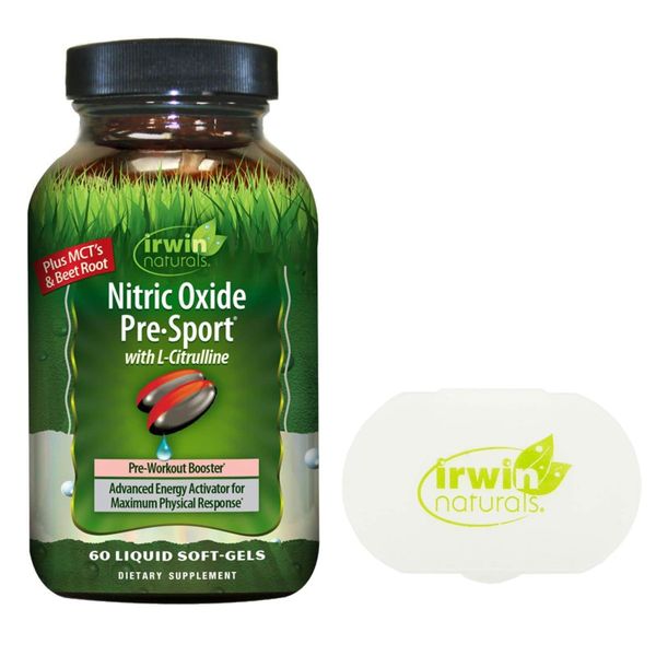 Irwin Naturals Nitric Oxide Pre Sport wih L-Citrulline, 60 Liquid Softgels with a Pill Case