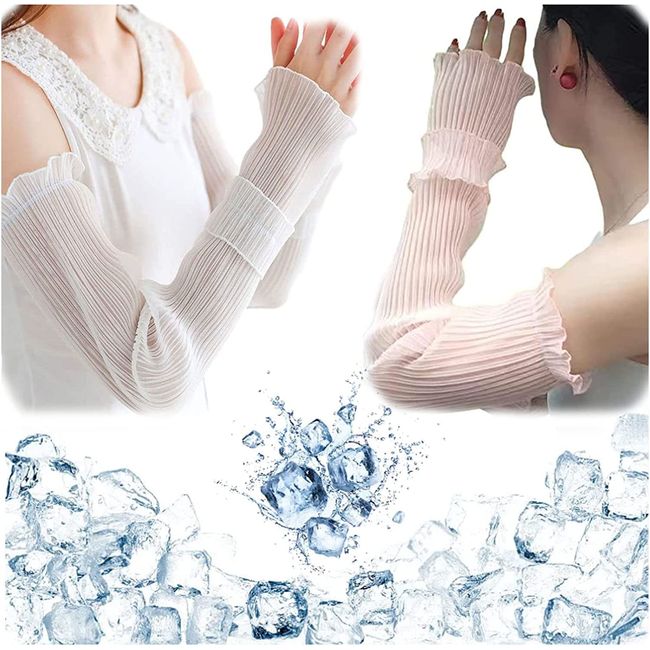 Meritailor UV Protection Arm Cover, Ice Silk Arm Cover, Set of 2 Arm Cover, Women's, Arm Cover, Lace, Finger Hole, Cute, Sweat Absorbent, Quick Drying, Arm Cover, Spring and Summer, One Size Fits Most, Breathable, Stylish, Sleeve Cover, UV Protection, Com