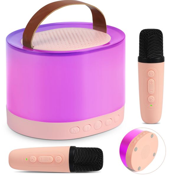 Mini Karaoke Machine, Karaoke Machine for Kids Toys, Portable Bluetooth Speaker with 2 Wireless Microphones, Toys Birthday Gifts for Girls Boys Ages 4, 5, 6, 7, 8,9,10,11,12 Years Old